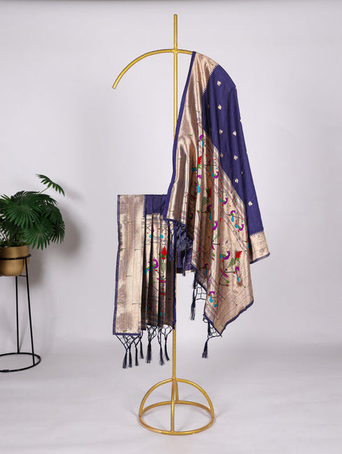 Weaving Zari Work Jacquard Silk With Paithani Dupatta